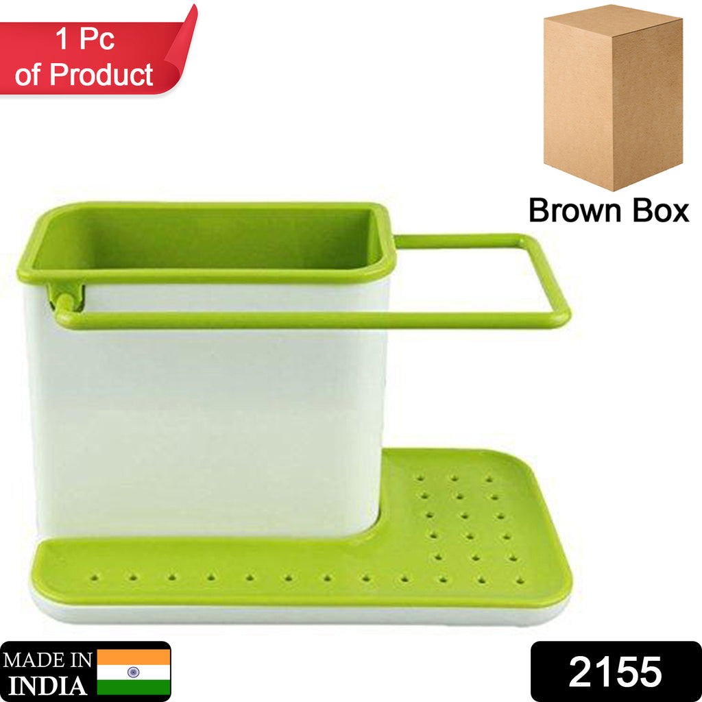 Plastic 3in1 stand for kitchen sink, organizing sponges, brushes, and soap