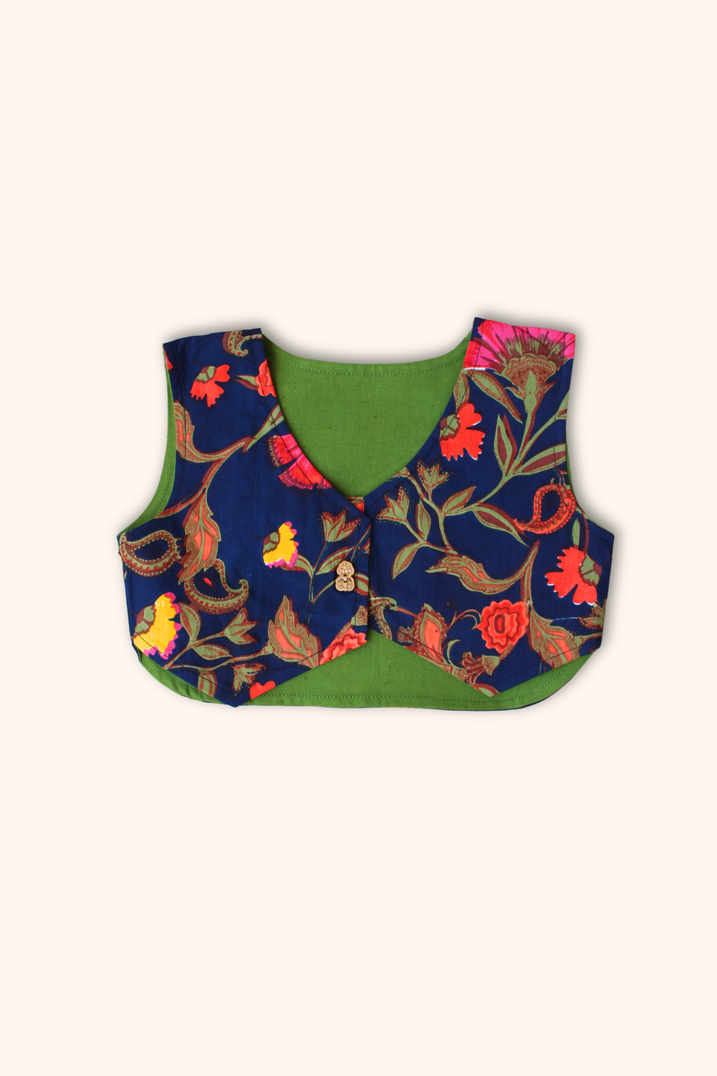 Girls Madame Printed Waist Coat and Pleated Pants set - Blue