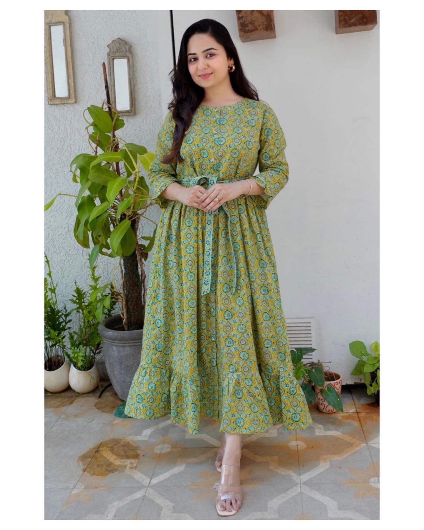 Yellow Floral Cotton Dress