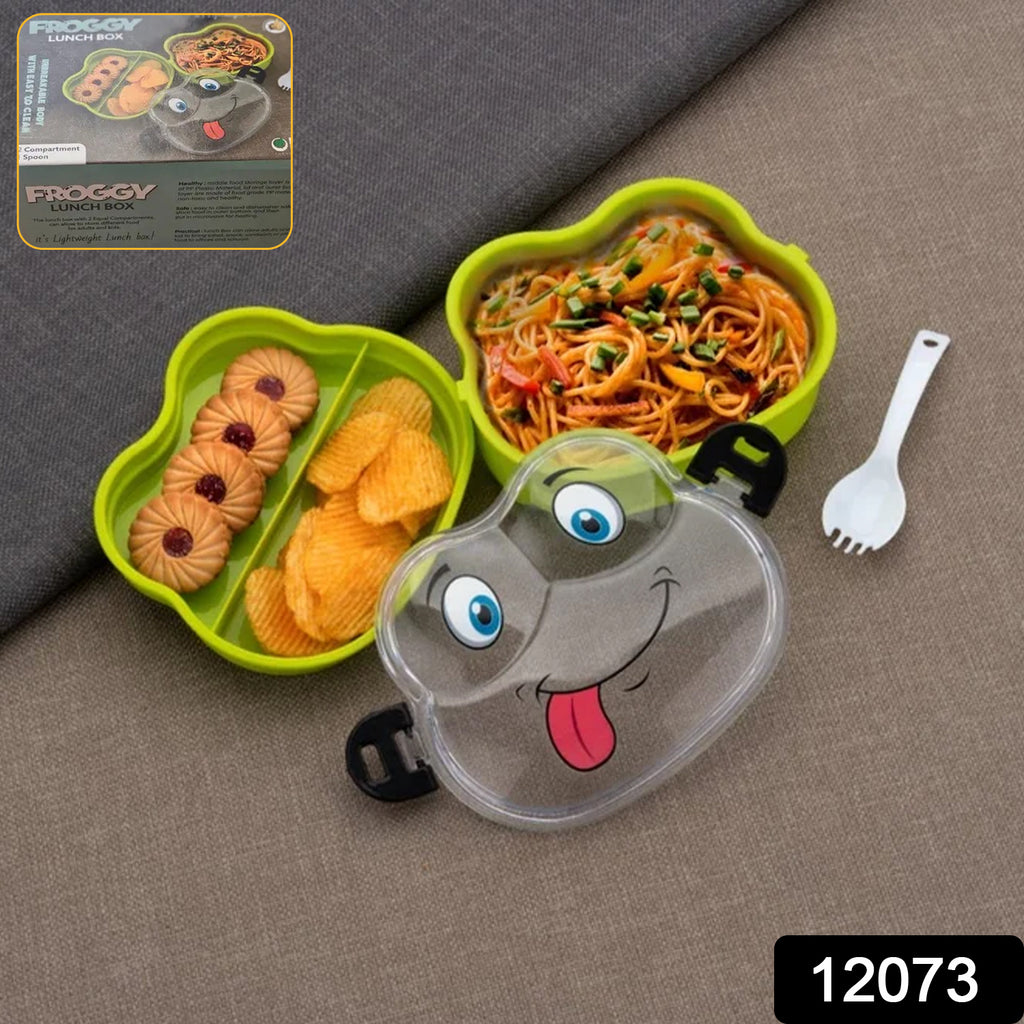 Green froggy shape double layer lunch box with included spoon