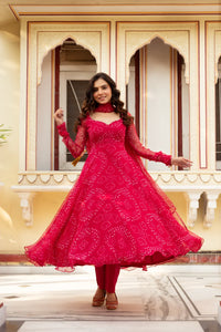 Pink Women Designer Lace Georgette Anarkali