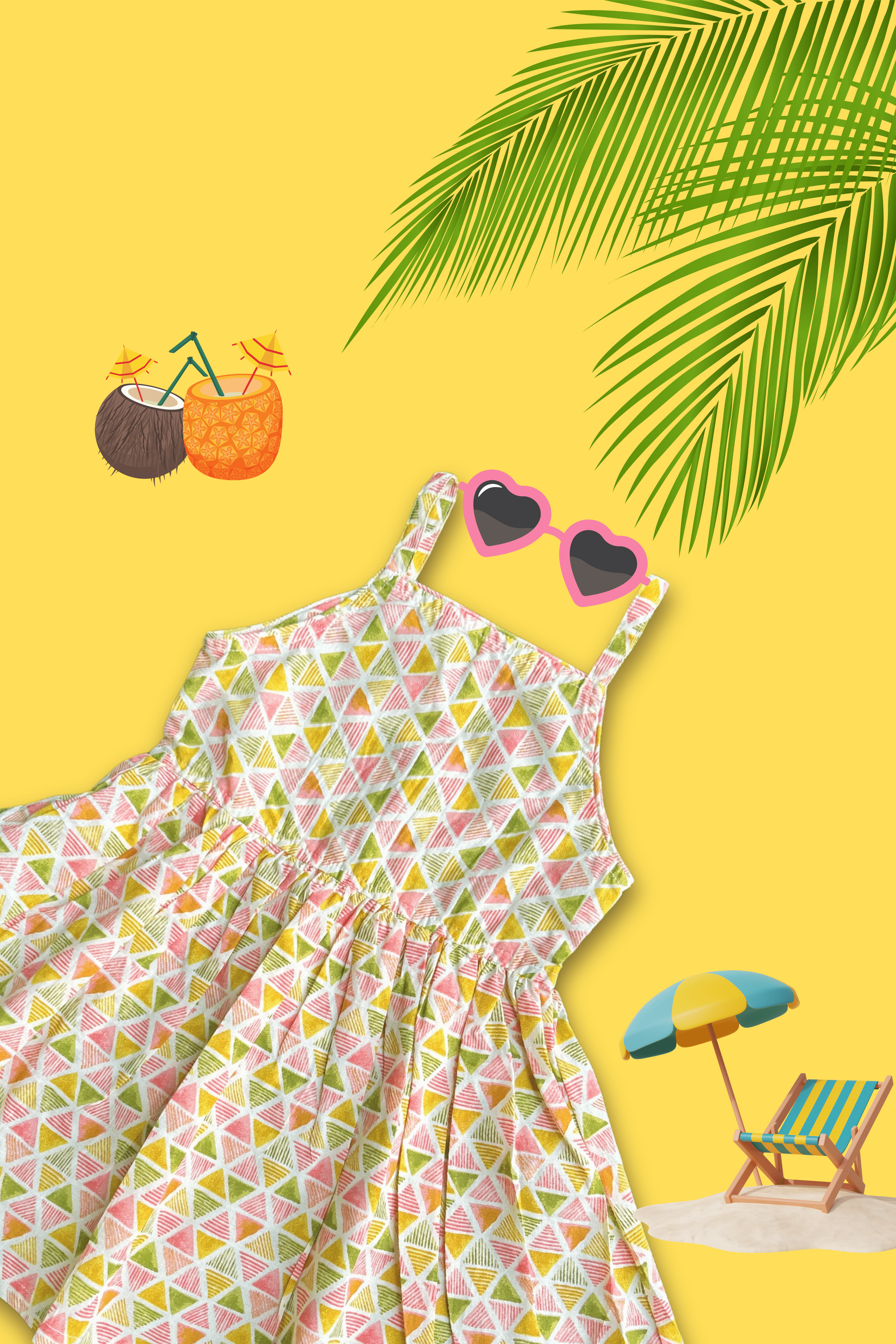 Girls Pure Cotton White Summer Dress - Abstract print
