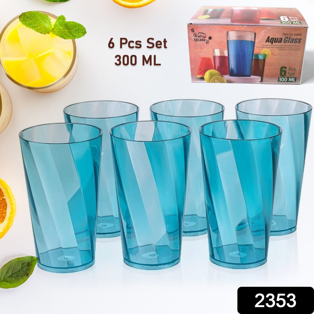 Set of 6 transparent 300ml square highball glasses for water, juice & cocktails.