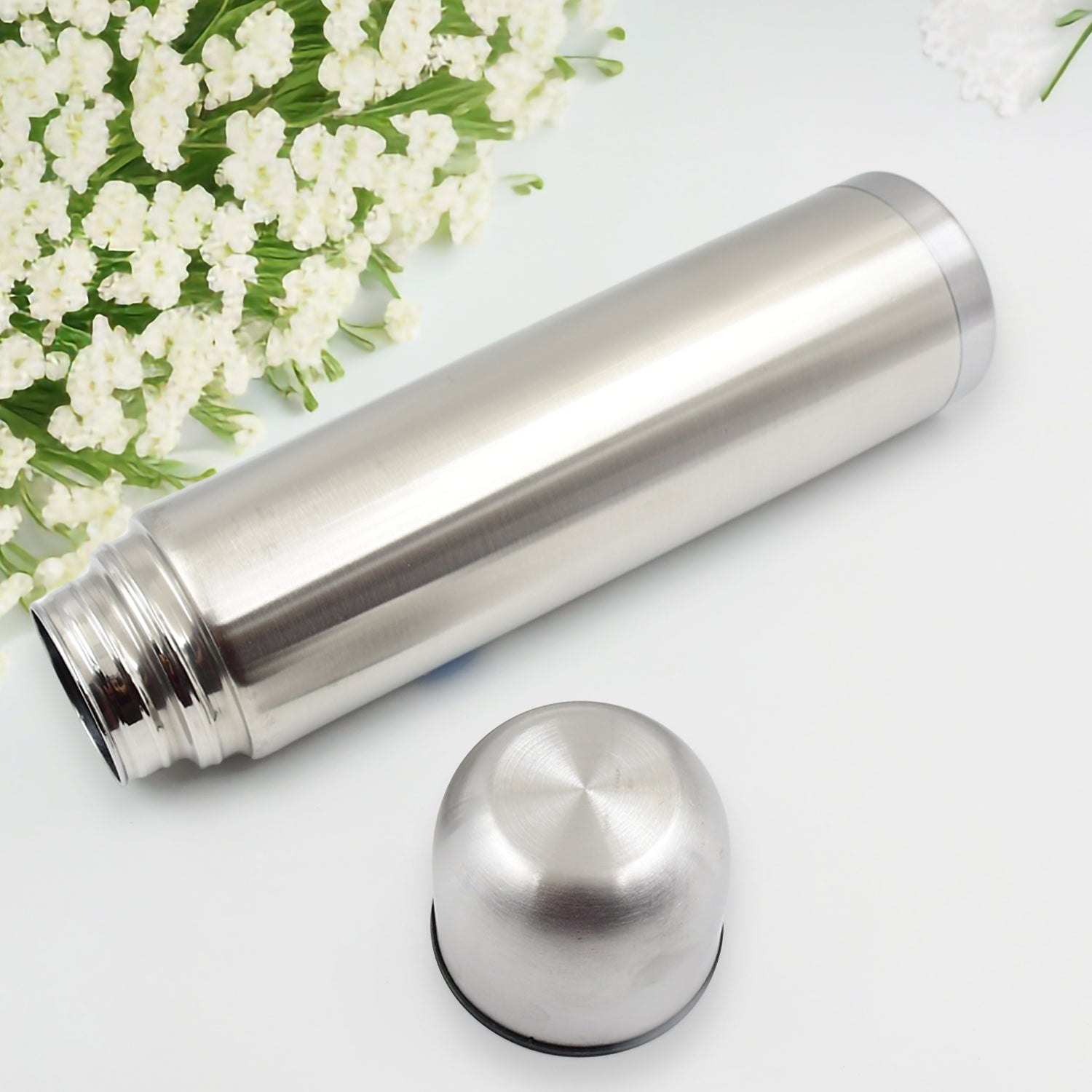 Vacuum Flask With Cover 188 Stainless Steel Hot And Cold Water Bottle With Push-down Lid Double Walled Stainless Steel Bottle For Travel Home Office School Picnic (750 Ml)