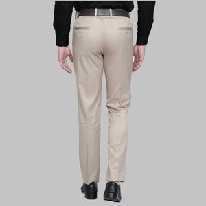 Premium Beige Lycra Blend Stretchable Regular Fit Formal Trousers for Men
