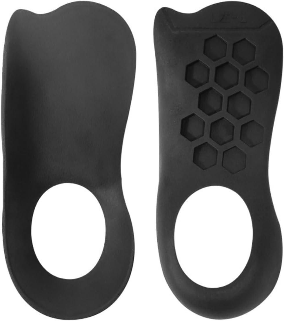 Black silicone shoe inserts with honeycomb pattern on a white background