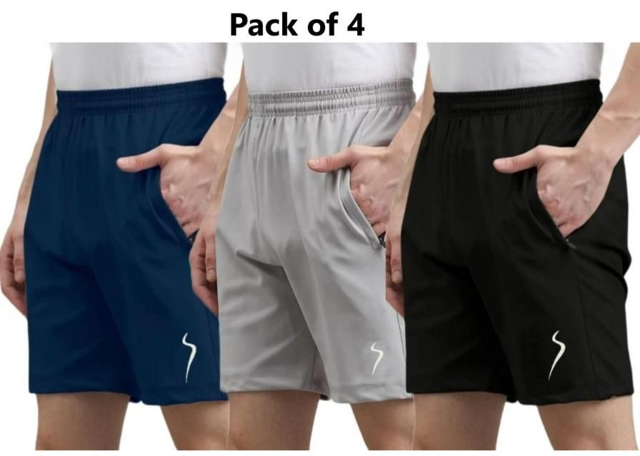 Combo of 4 folded men's cotton polyester shorts in various colors