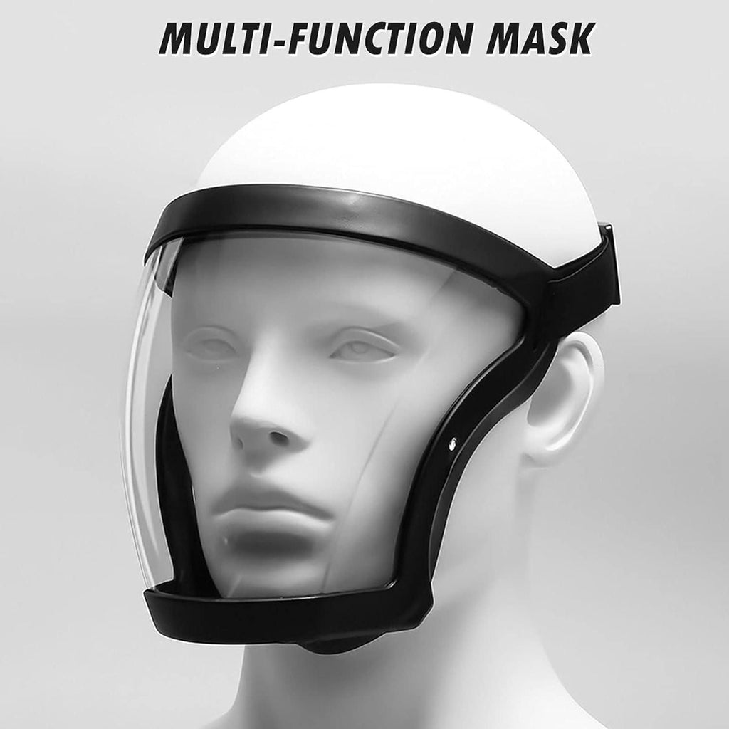 Person wearing a full face anti-fog transparent mask
