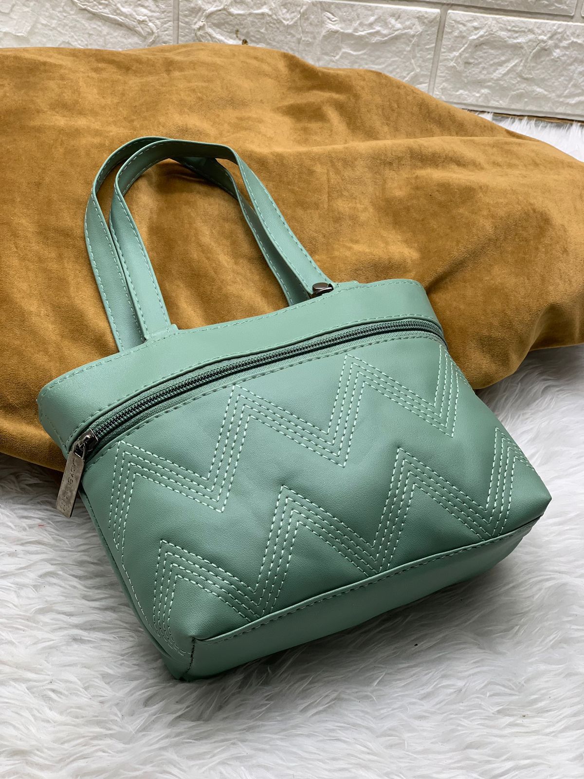 Fancy Design Wrist Handle Bag Set for Women - Pack of 2 Algae green