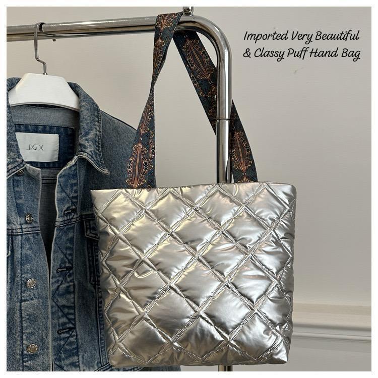 Classy Broad Belt Puff Handbag for Women - New Arrival Silver