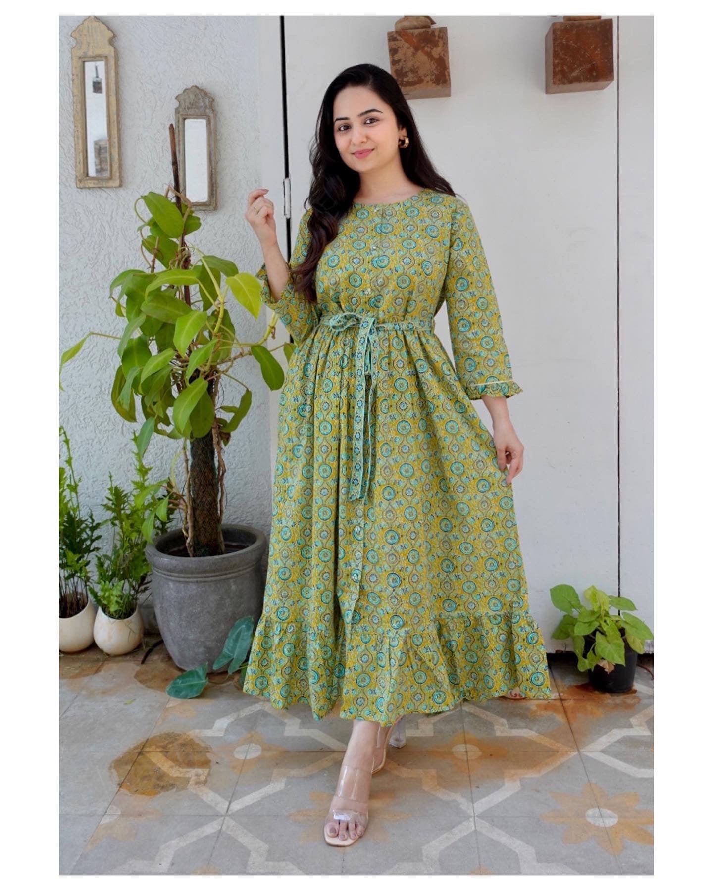 Yellow Floral Cotton Dress