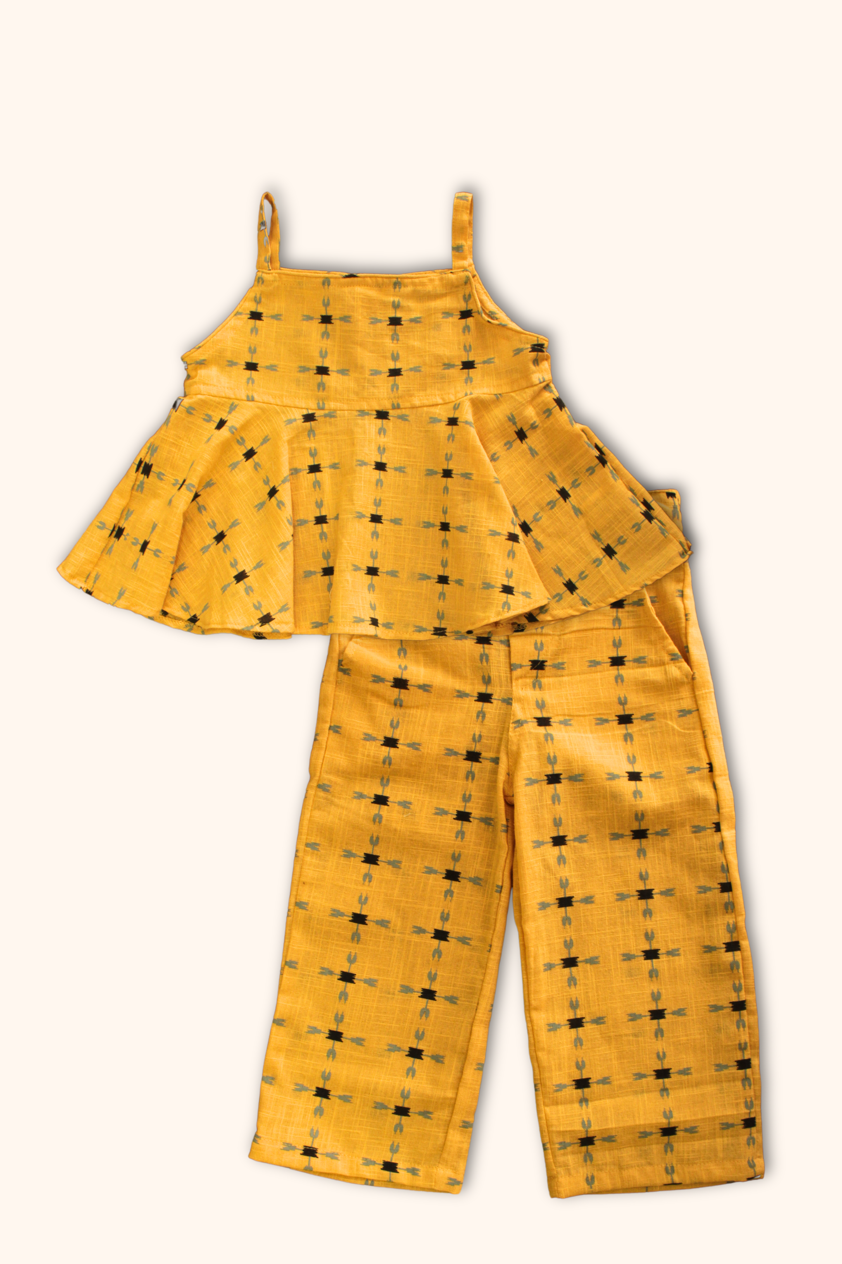 Girls 100% Cotton Summer Printed Clothing Set with free Scrunchie - Sunny Yellow
