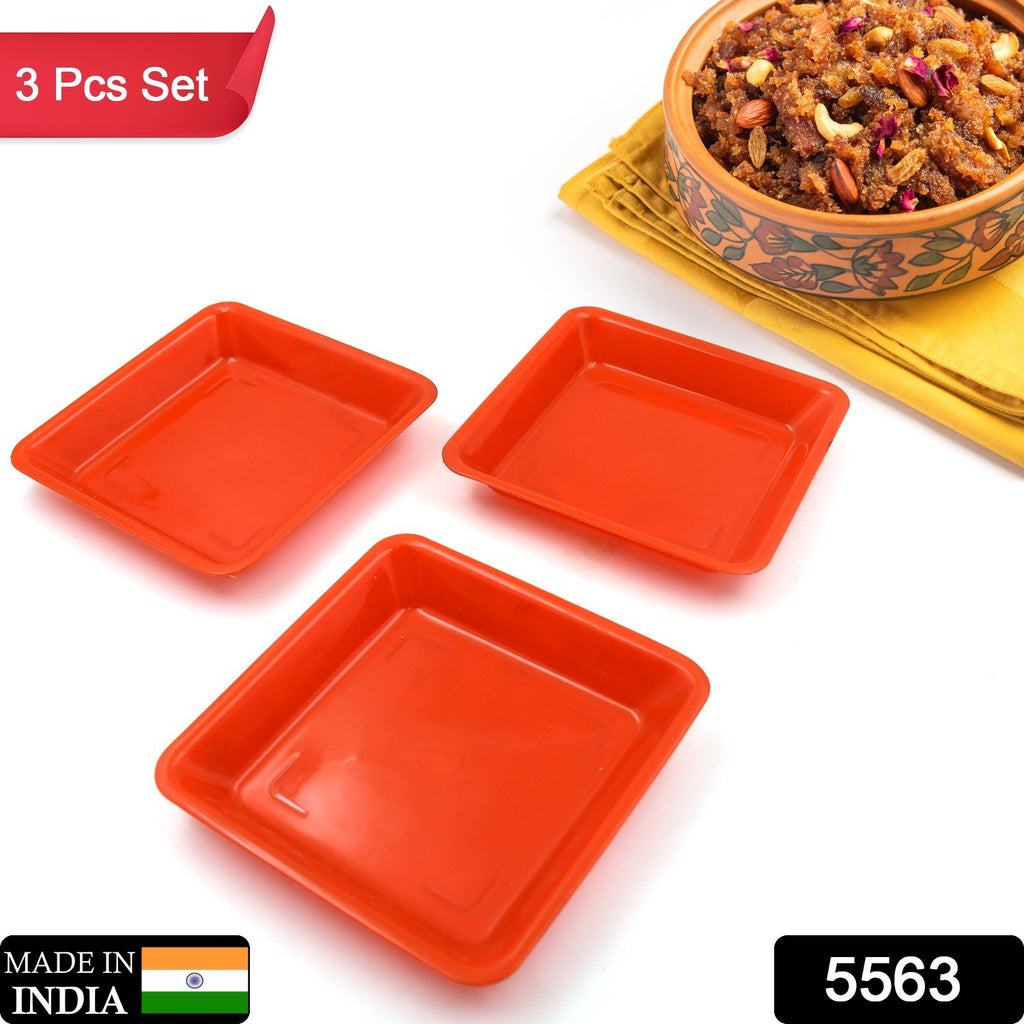 Square plastic halwa dinner plate, snacks & breakfast serving trays (3 Pcs Set).