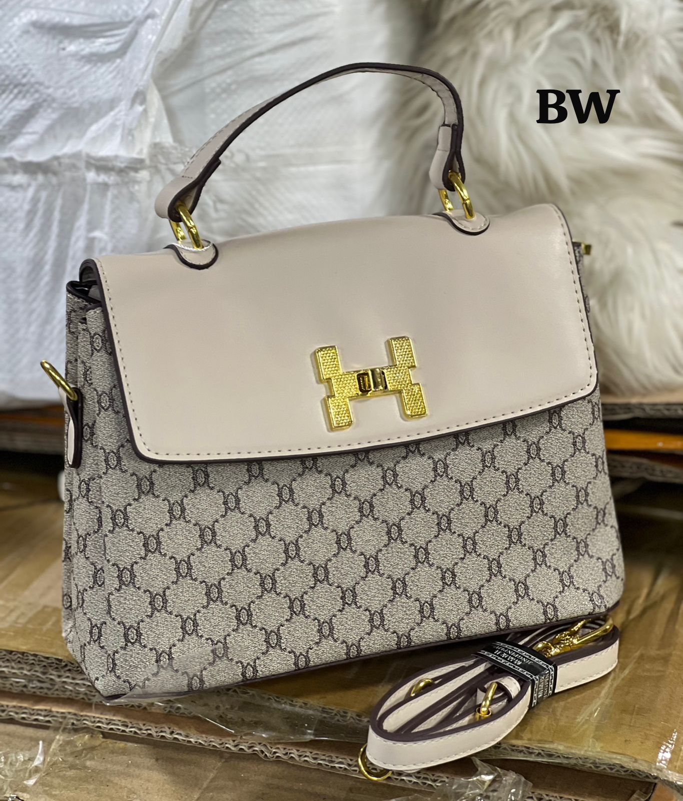 Imported High Quality Handbag and Sling Bag with Three Compartments Grey Brown