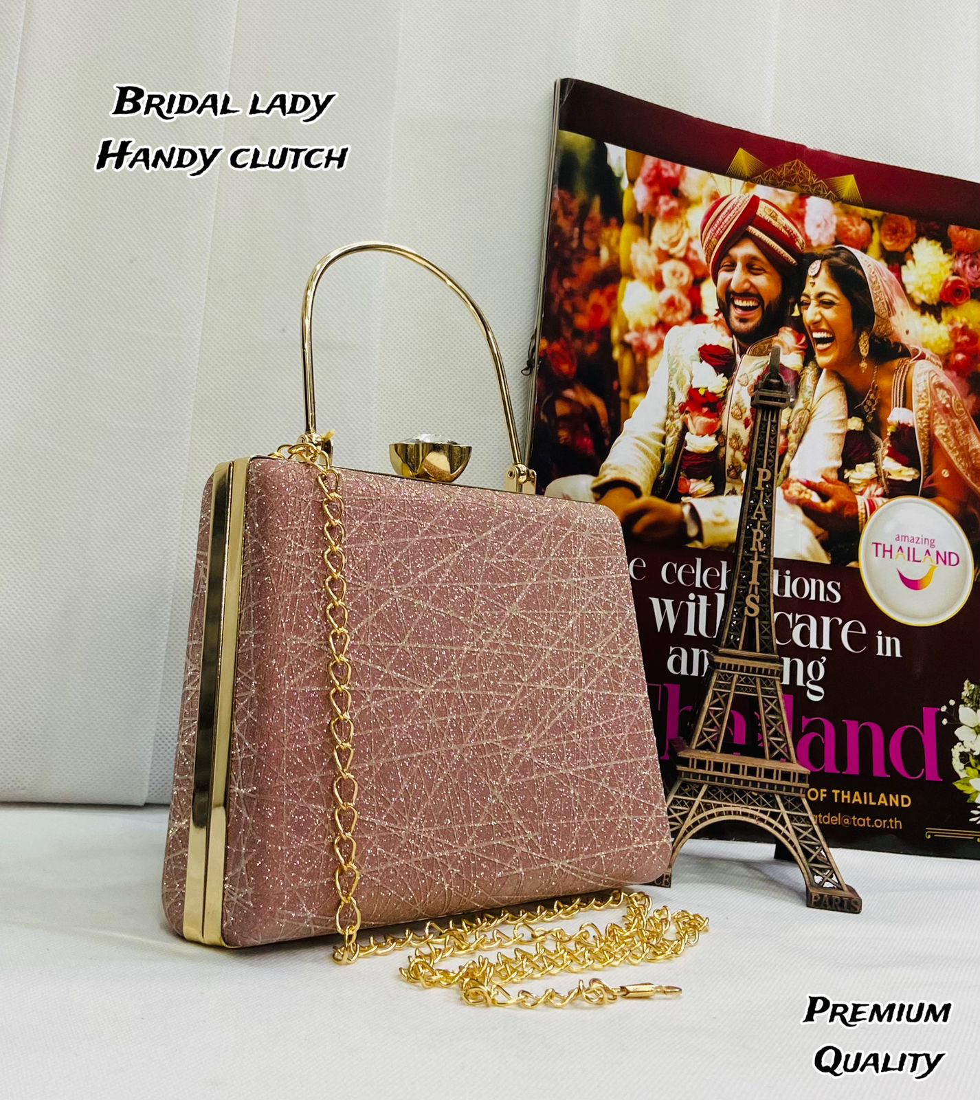 Bridal Hand Clutch with Chain for Women - New Arrival Pink