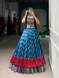 Vibrant Tasar Silk Leheriya Co-ord Set with Zari Weave Vichitra Silk Blouse - TRENDBUY Exclusive