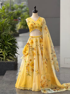 TRENDBUY Exclusive Organza Silk Digital Printed Lehenga Choli Set with Batwa | Fully Stitched Modern Ethnic Wear