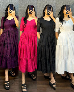 TRENDBUY Exclusive Hakoba Cotton Tiered Midi Dress with Puff Sleeves