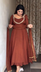 TRENDBUY Exclusive Fox Georgette Party Wear Gown, Pant & Dupatta Set with Handwork