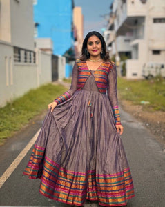 TRENDBUY VARNIKA Women's Festive Vichitra Silk Gown with Jacquard Jacket & Kamarbelt