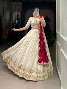 Premium Vichitra Silk Embroidered Lehenga Choli in Serene Pastel Shades