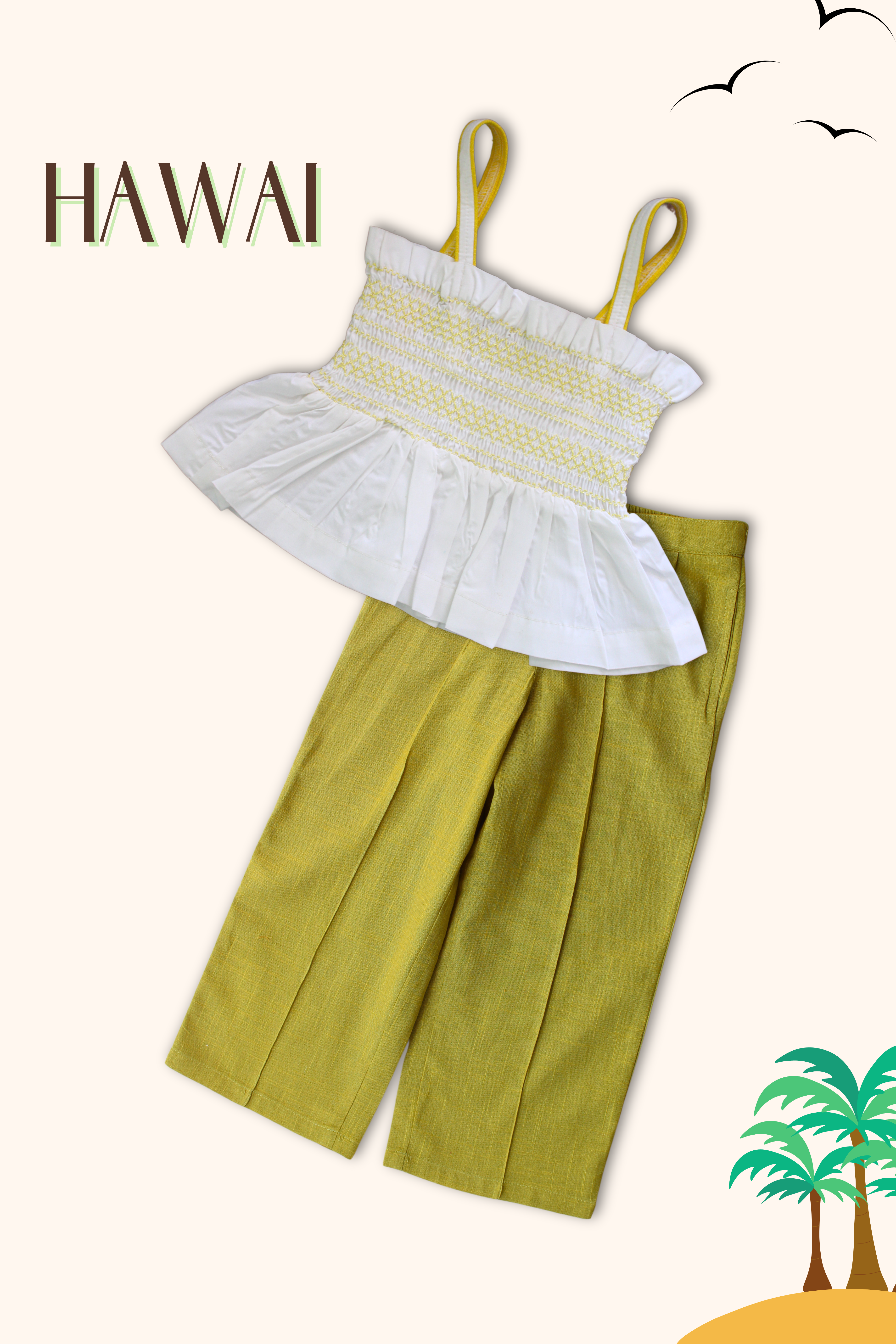 Girls Hawai Smocked Crop Top & Pleated Pants