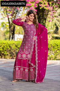 Designer Embroidered Kurti Plazzo Dupatta Set | Party Wear | TREND BUY