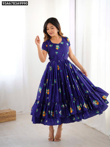 Elegant Blue Muslin Silk Floral Printed Gown Kurti | TREND BUY