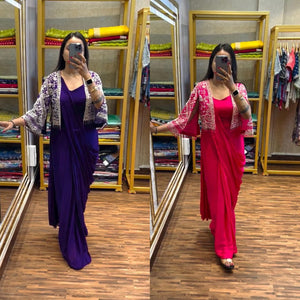 Indo-Western Drape Saree | Embroidered Koti | Chinon Fabric | TREND BUY