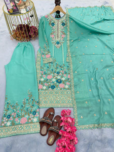 Chinon Silk Top Plazzo Set | Embroidery & Sequence Work | XL-XXL | TREND BUY