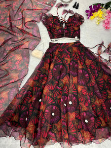 Organza Silk Lehenga Set | Digital Print & Moti Lace | TREND BUY