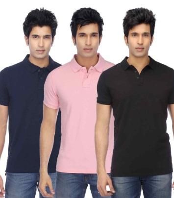 Pack of 3 mens poly-cotton solid half-sleeve polo t-shirts