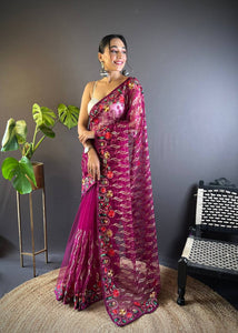 Weddingwear Designer Saree with Chain Stitch Work | TRENDBUY