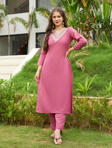 Women's Gajri Rayon Embroidered Straight Kurta with Pant & Taby Dupatta Set - TRENDBUY Medha Collection