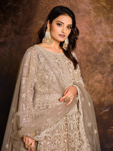 TRENDBUY Exclusive Heavy Rangoli Sequence Embroidered Semi-Stitched Anarkali Gown with Dupatta