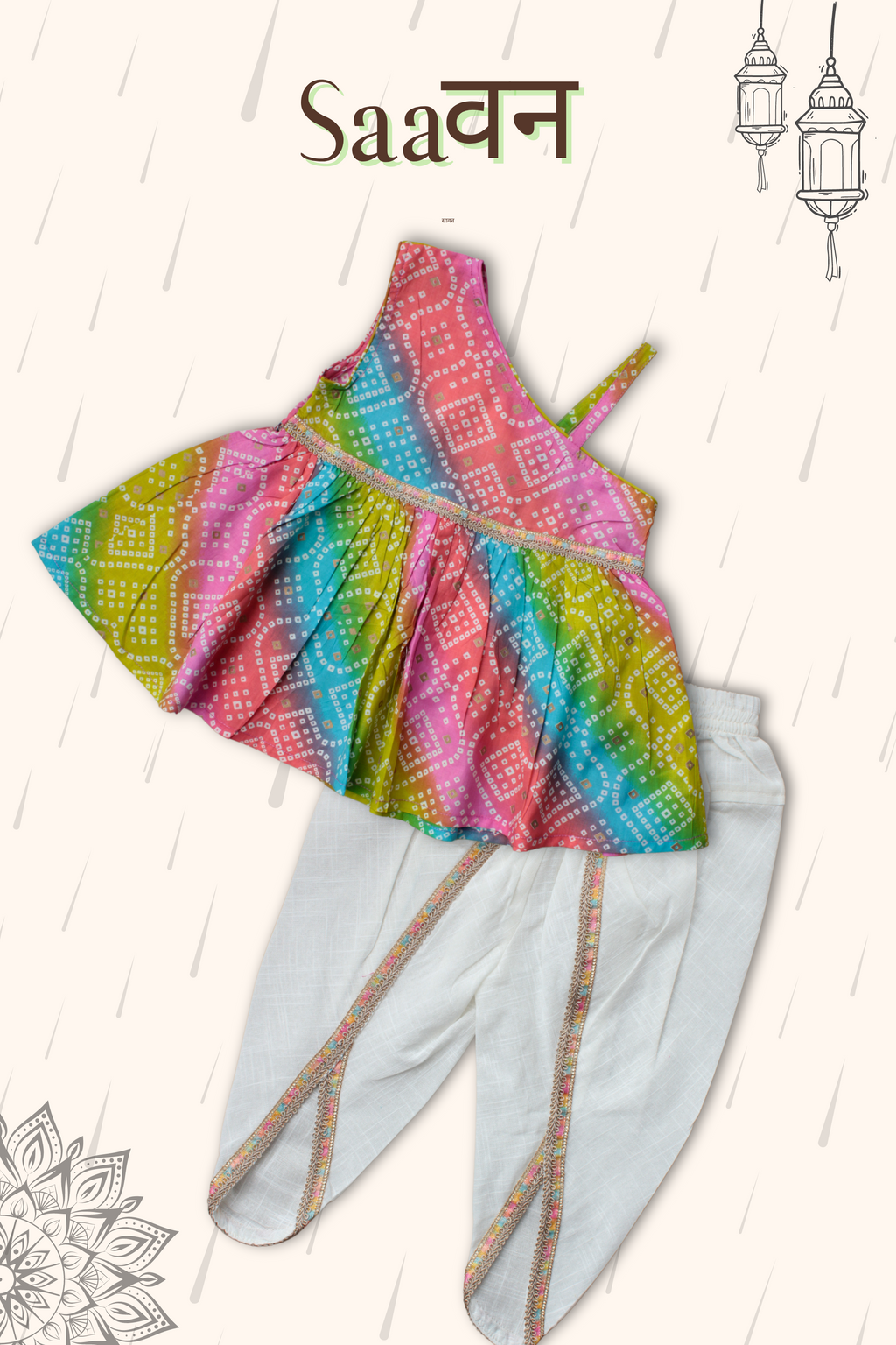 Girls Saavan multicolor Bandhej pure cotton ethnic set