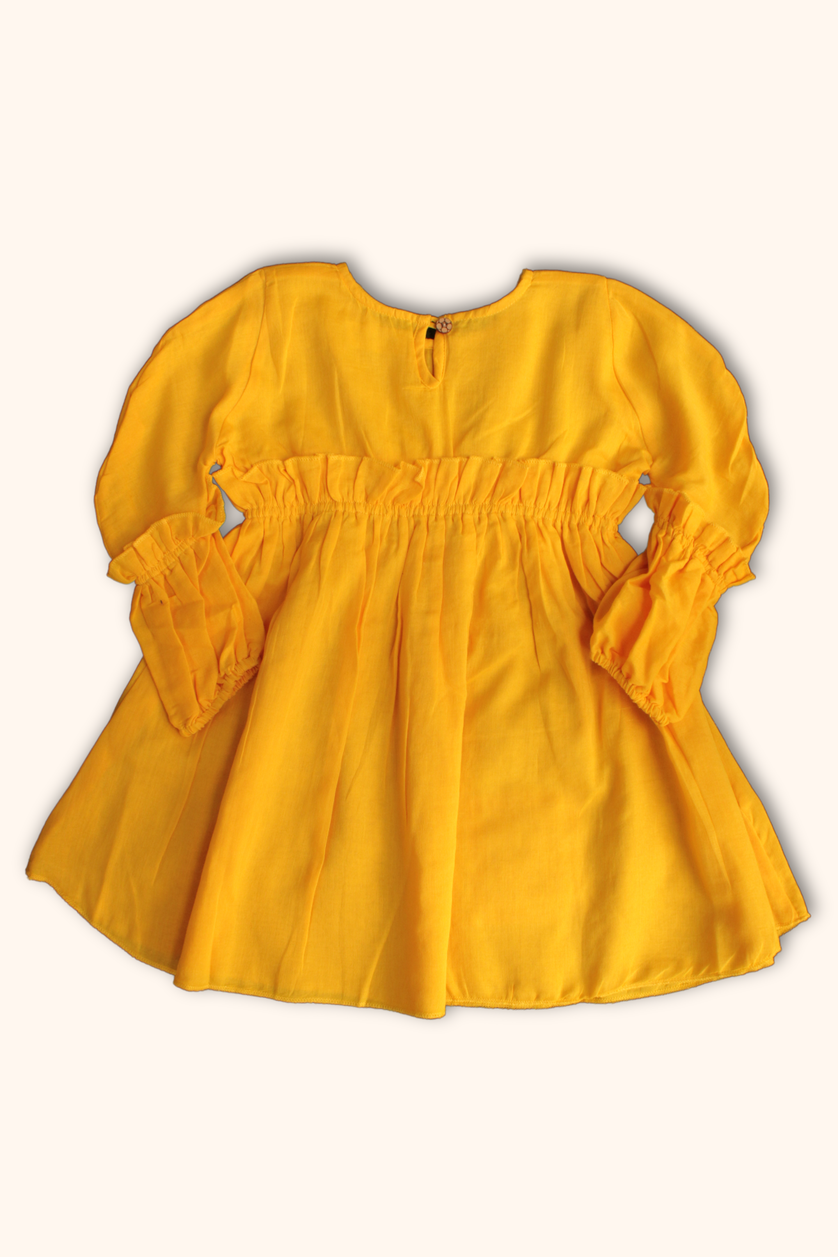 Girls Mulmul Asymmetrical Solid Sunny Yellow Dress