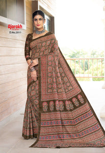 TRENDBUY Ajarakh Vol-2 Mul Cotton Saree with Blouse Piece - Designer Ethnic Wear
