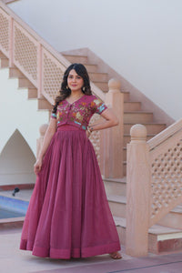 Embroidered Padded Koti with 3.5M Flair Crinkled Gown Set | TRENDBUY
