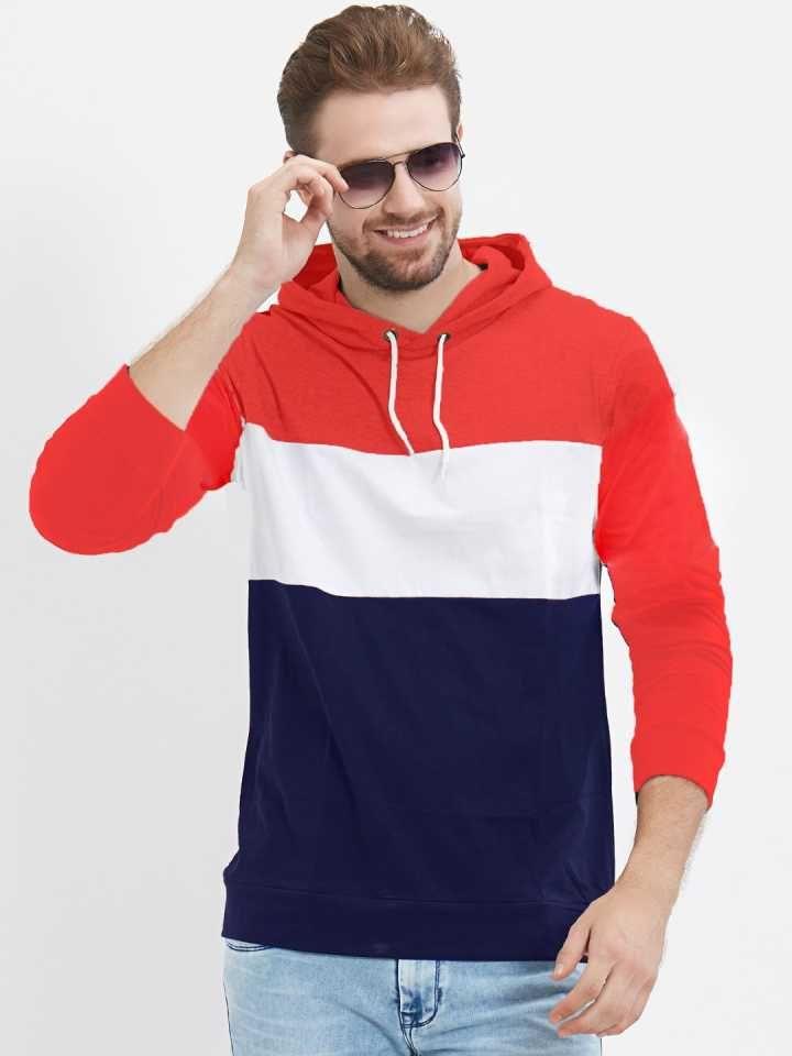 Men's cotton blend color block full sleeves hoodie t-shirt, comfortable casual wear