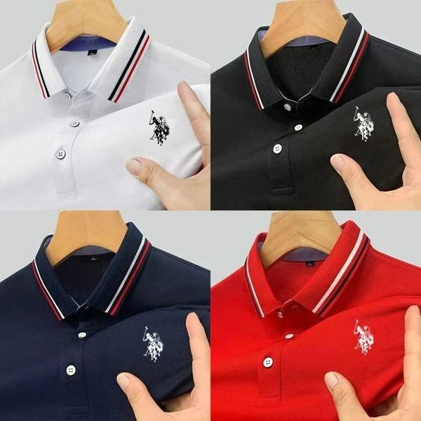 Men's solid half-sleeve polo neck t-shirt 4-pack (white, black, grey, blue)