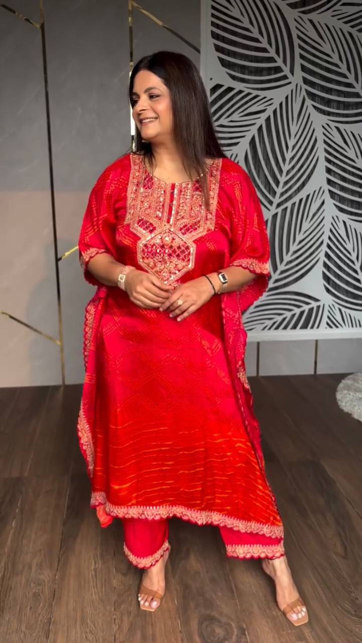 Cotton Kaftan Dress Party Wear for Ladies with Mirror Work