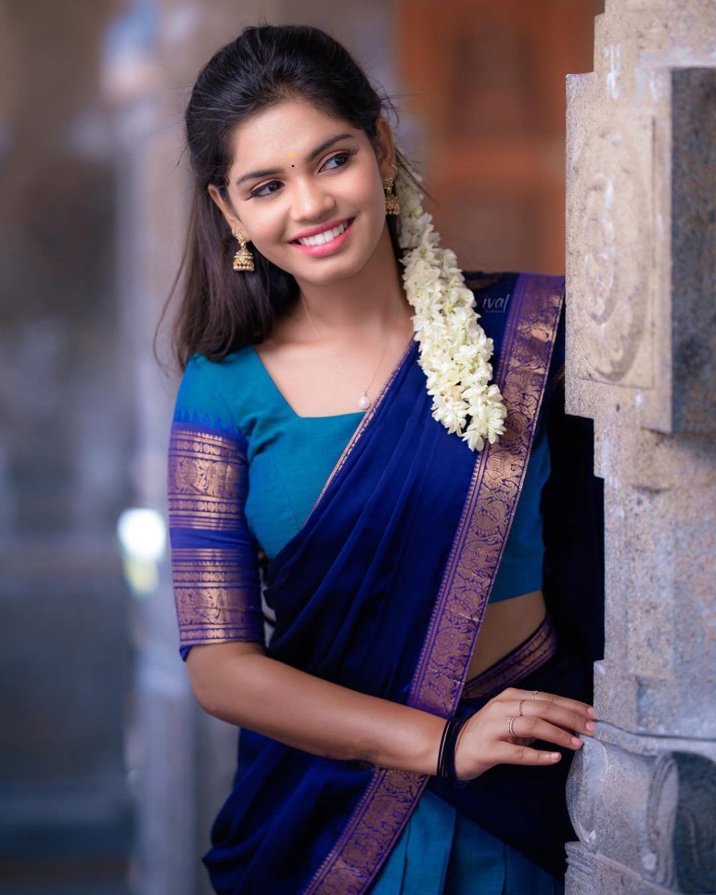 Close-up of the Kanjivaram silk blouse and georgette dupatta with Zari border.