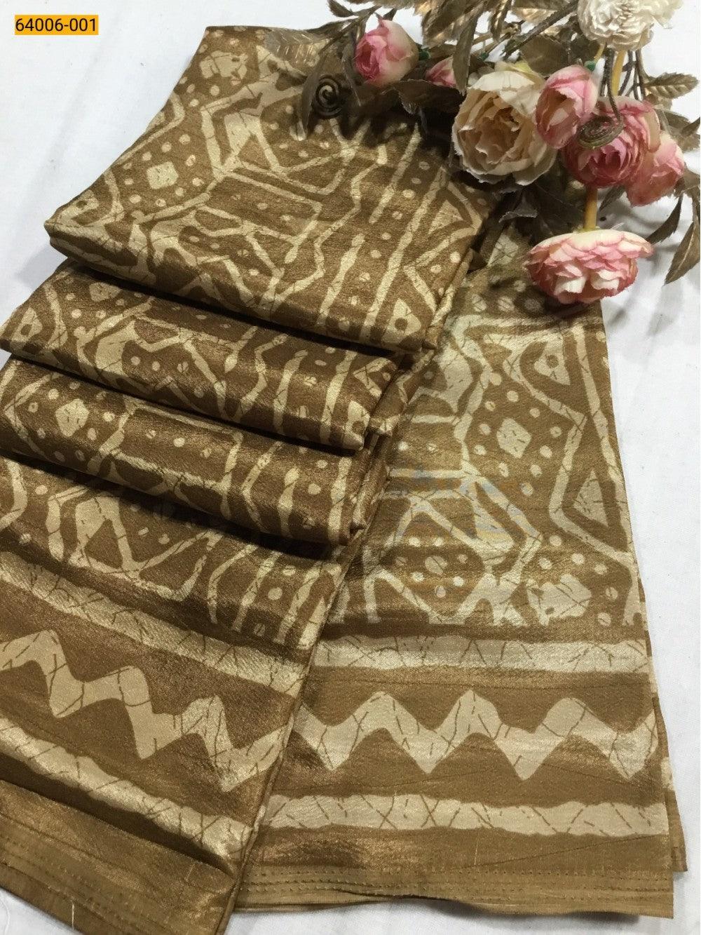 Dark Sandal Crepe Silk Saree - TREND BUY