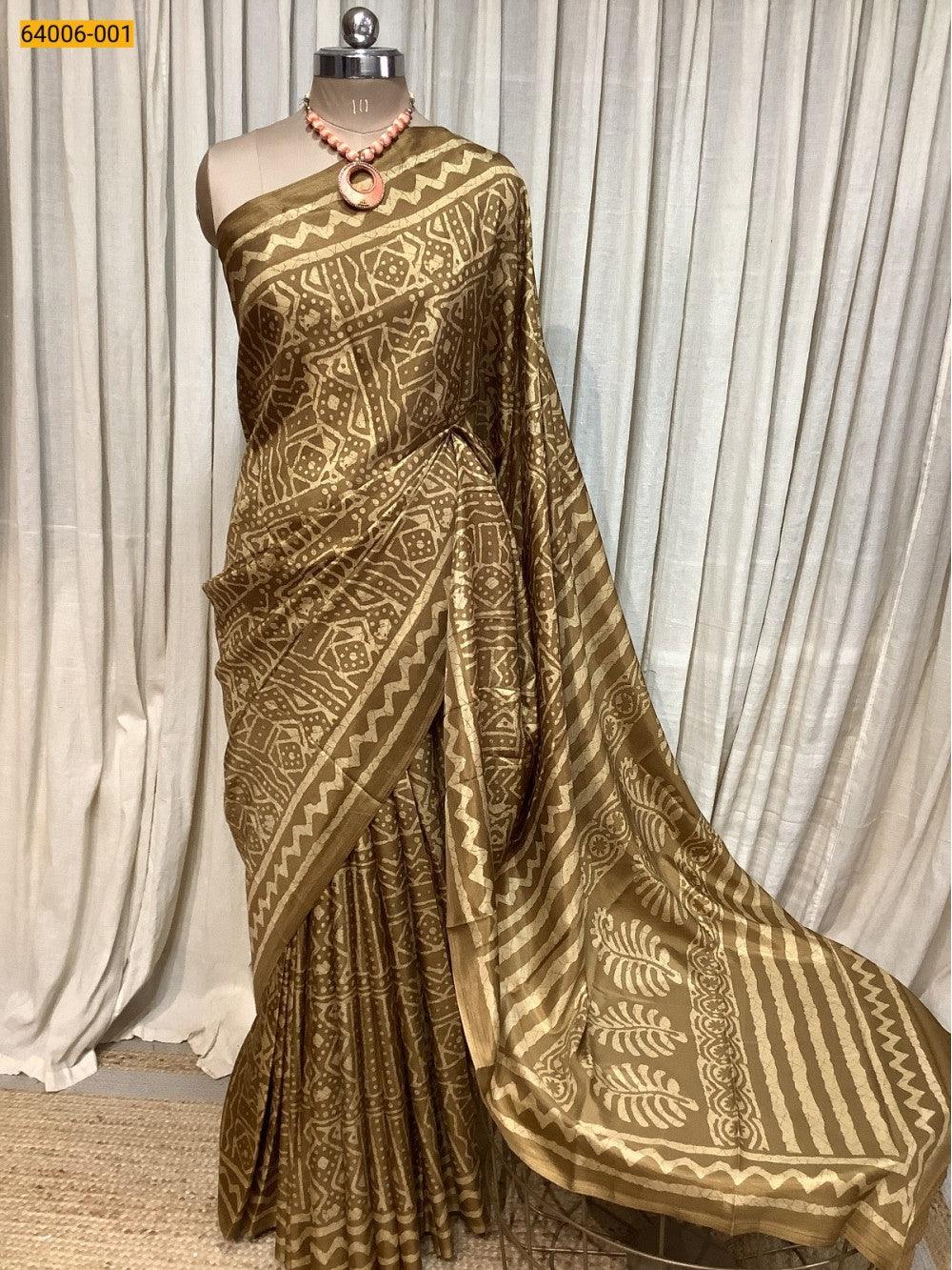 Dark Sandal Crepe Silk Saree - TREND BUY