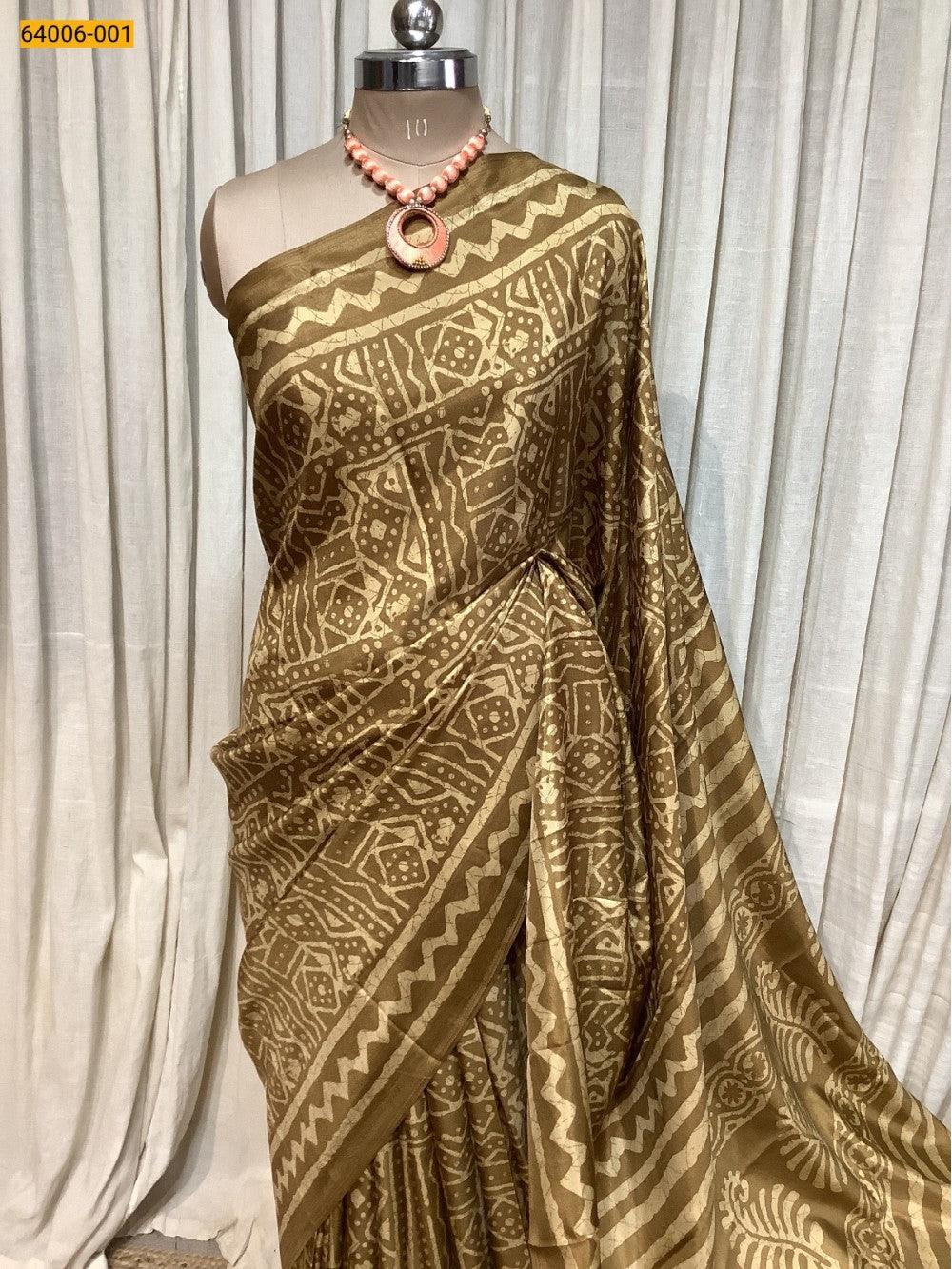 Dark Sandal Crepe Silk Saree - TREND BUY