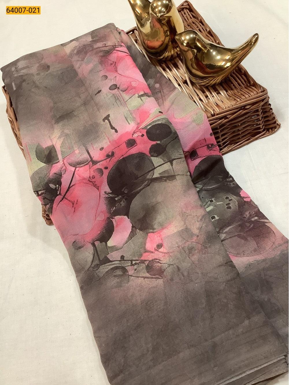 Brown Georgette Printed Saree