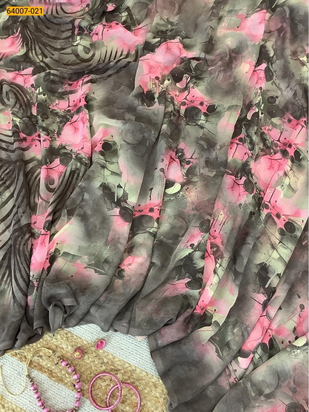 Brown Georgette Printed Saree