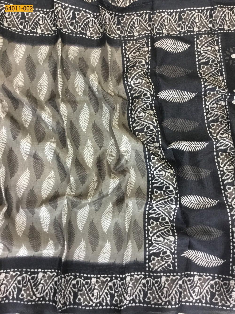 Brown Bhagalpur Fancy Silk Printed Saree