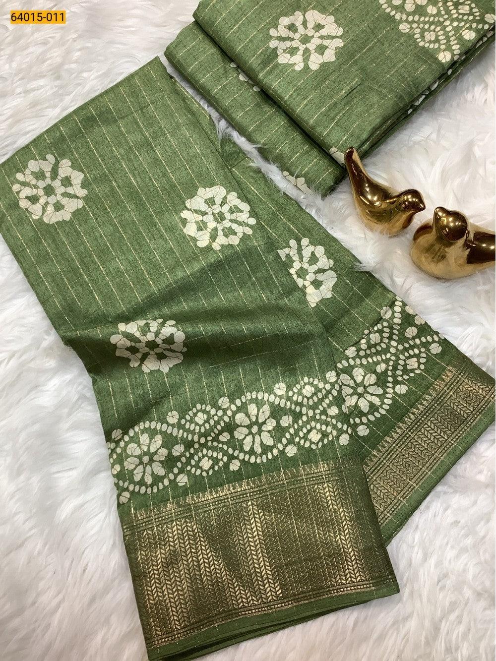 Green Fancy Dola Printed Silk Checks Saree - TREND BUY